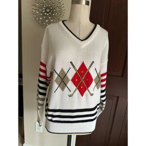 Vintage QUANTUM v neck sweater with golf theme Medium